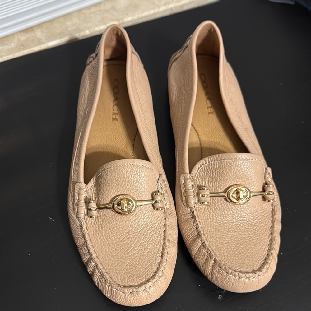 Coach Tan Leather Loafers with Metal Hardware